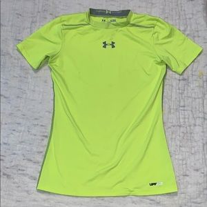UA neon yellow heat gear fitted shirt